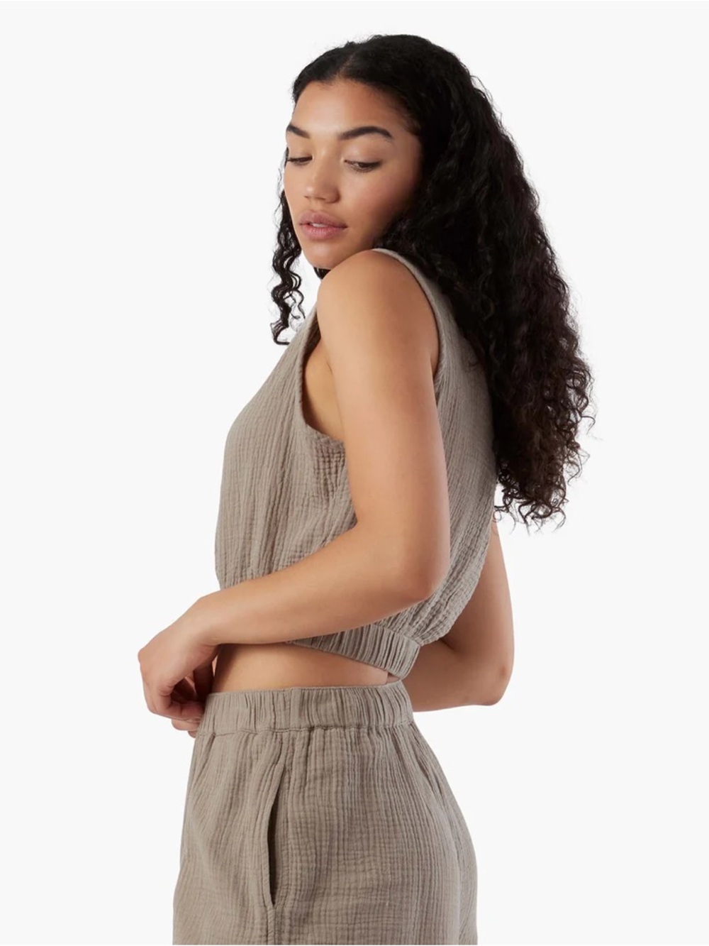 TKEES Taupe Cropped Sleeveless Romper Set NWOT